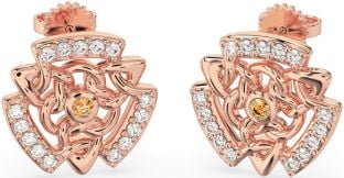 Diamant Citrin Rose Gold Silber keltisch Zucht Ohrringe