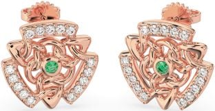 Diamond Emerald Rose Gold Silver Celtic Stud Earrings