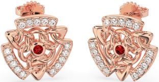 Diamond Garnet Rose Gold Silver Celtic Stud Earrings