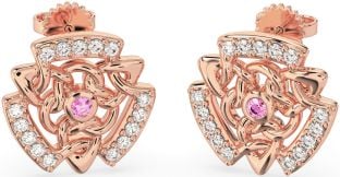 Diamante Rosa Turmalina Rosa Ouro Prata céltico Viga Brincos