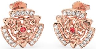 Diamond Ruby Rose Gold Silver Celtic Stud Earrings