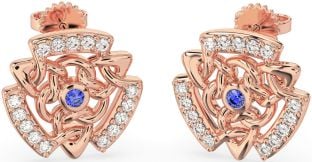 Diamond Sapphire Rose Gold Silver Celtic Stud Earrings