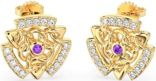 Diamond Amethyst Gold Silver Celtic Stud Earrings