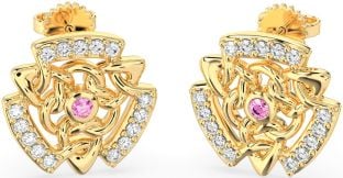 Diamante Rosa turmalina Oro Plata céltico Semental Pendientes