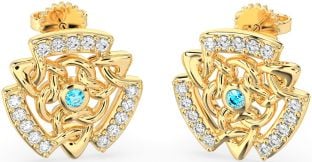 Diamond Topaz Gold Silver Celtic Stud Earrings