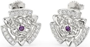 Diamond Alexandrite Silver Celtic Stud Earrings