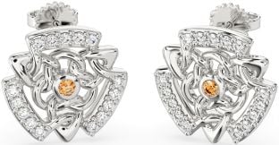 Diamond Citrine Silver Celtic Stud Earrings