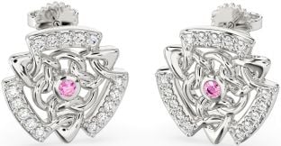 Diamant Rosa Turmalin Silber keltisch Zucht Ohrringe