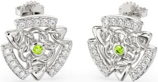 Diamant Peridot stříbrný keltský Stud Náušnice