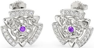 Diamond Amethyst White Gold Celtic Stud Earrings