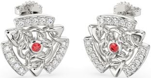 Diamond Ruby White Gold Celtic Stud Earrings