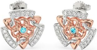 Diamond Topaz White Rose Gold Celtic Stud Earrings