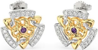 Diamond Alexandrite White Yellow Gold Celtic Stud Earrings