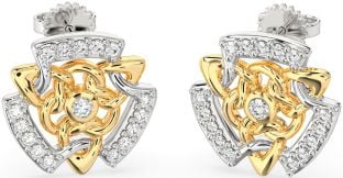 Diamant Blanc Jaune Or celtique Goujon Des boucles d'oreilles