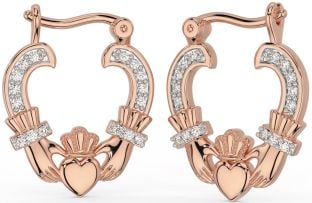 Diamante Rosa Oro Argento Claddagh Cerchio Orecchini