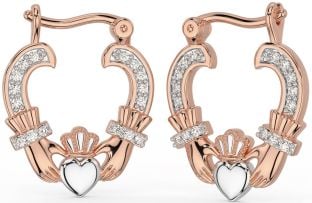 Diamante Rosa Oro Argento Claddagh Cerchio Orecchini