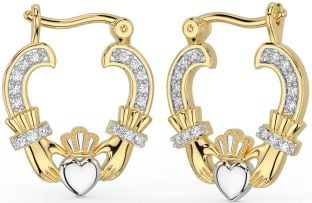 Diamante Oro Plata Claddagh Aro Pendientes