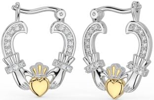 Diamante Oro Argento Claddagh Cerchio Orecchini