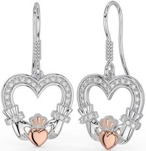 Diamant Rose Gold Silber Claddagh Baumeln Ohrringe