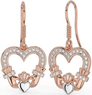 Diamante Rosa Oro Argento Claddagh Penzolare Orecchini