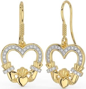 Diamante Oro Plata Claddagh Colgar Pendientes