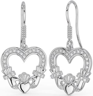 Diamante Bianco Oro Claddagh Penzolare Orecchini