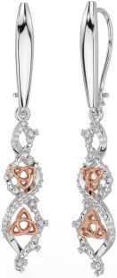 Diamond Rose Gold Nod Celtic Trinity Claddagh de argint Cercei suspendați