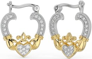 Diamant Goud Zilver Claddagh Hoepel Oorbellen