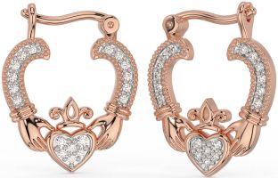 Diamante Rosa Oro Plata Claddagh Aro Pendientes