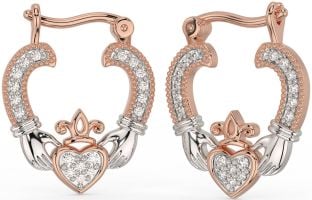 Diamant Rose Gull Sølv Claddagh Bøyle Øredobber