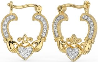 Diamante Oro Plata Claddagh Aro Pendientes