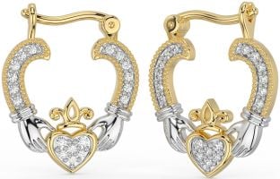 Diamant Zlato Strieborná Claddagh Obruč Náušnice