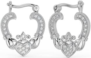 Diamante Plata Claddagh Aro Pendientes