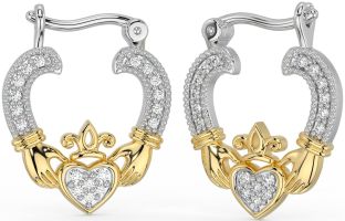 Diamant Weiß Gelb Gold Claddagh Band Ohrringe