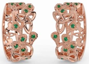 Emerald Rose Gold Silver Shamrock Celtic Trinity Knot Stud Earrings