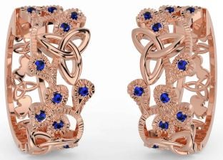 Sapphire Rose Gold Shamrock Celtic Trinity Knot Stud Earrings