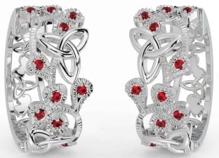 Ruby Silver Shamrock Celtic Trinity Knot Stud Earrings