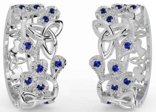 Sapphire Silver Shamrock Celtic Trinity Knot Stud Earrings