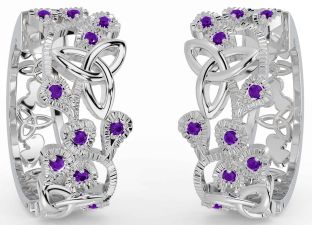 Amethyst White Gold Shamrock Celtic Trinity Knot Stud Earrings