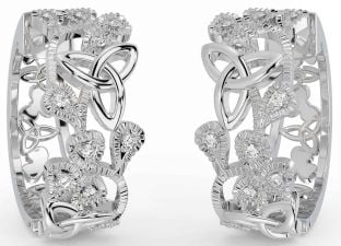 Diamant Blanc Or Trèfle celtique Trinité Noeud Goujon Des boucles d'oreilles