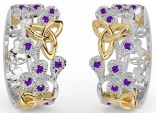 Amethyst Weiß Gelb Gold Kleeblatt keltisch Dreieinigkeit Knoten Zucht Ohrringe