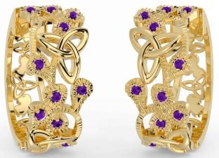 Amethyst Gold Shamrock Celtic Trinity Knot Stud Earrings