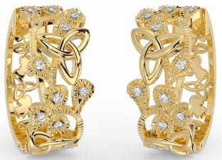 Diamant Gold Kleeblatt keltisch Dreieinigkeit Knoten Zucht Ohrringe