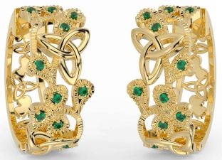 Emerald Gold Shamrock Celtic Trinity Knot Stud Earrings