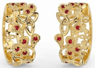 Ruby Gold Shamrock Celtic Trinity Knot Stud Earrings