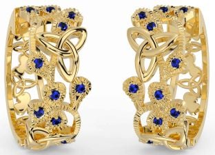 Sapphire Gold Shamrock Celtic Trinity Knot Stud Earrings