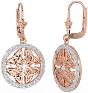 Diamond Rose Gold Silver Celtic Trinity Knot Dangle Earrings