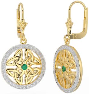 Emerald Gold Silver Celtic Trinity Knot Dangle Earrings