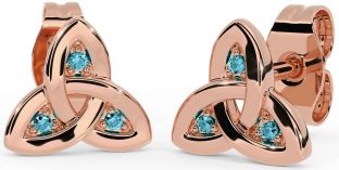 Aquamarine Rose Gold Silver Celtic Trinity Knot Stud Earrings