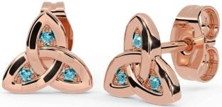 Aquamarine Rose Gold Silver Celtic Trinity Knot Stud Earrings